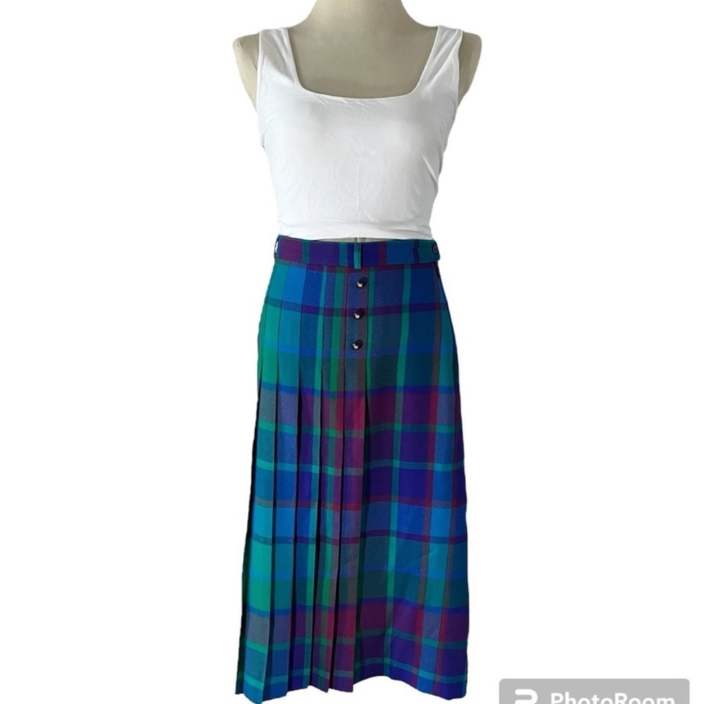 Avoca Irish Pleated 100% Wool Plaid Maxi Skirt Women’s Size XL